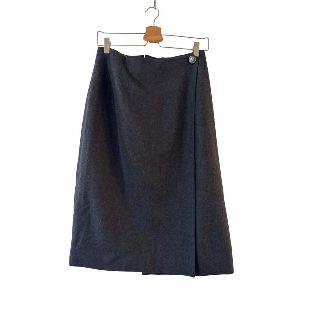 Vintage JH Collectibles Wool A-Line Midi Wrap Skirt Size 12 Gray Union Made USA